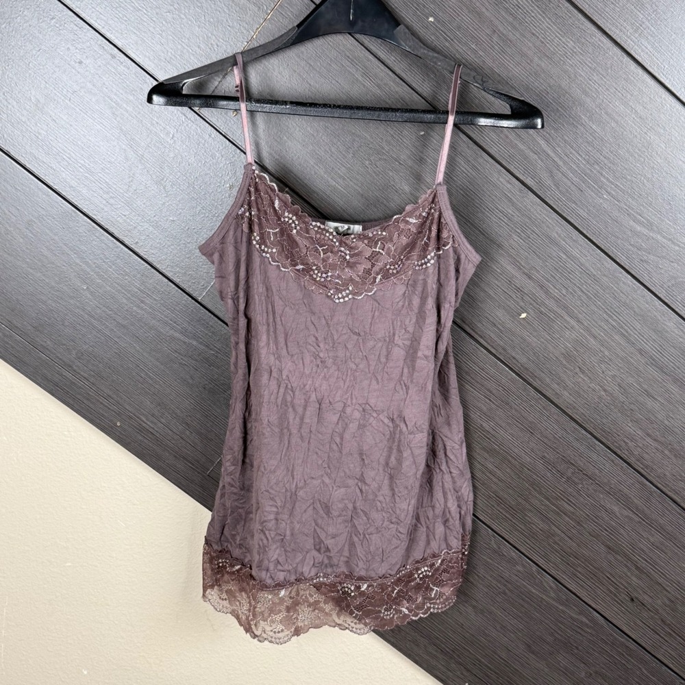 Maurices Women's M Lace Trim Cami Tank Top Brown Metallic Coquette Y2K
